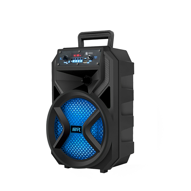 Altavoz de música de plástico con luz led de 8 pulgadas y 30w portátil de tamaño pequeño con carro